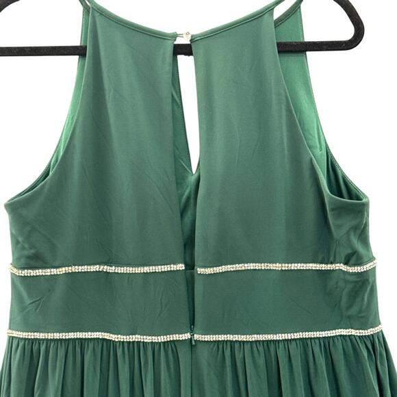 Oleg Cassini Emerald Green Rhinestone Halter Flowy A Line Evening Prom Dress 16W - Picture 5 of 9